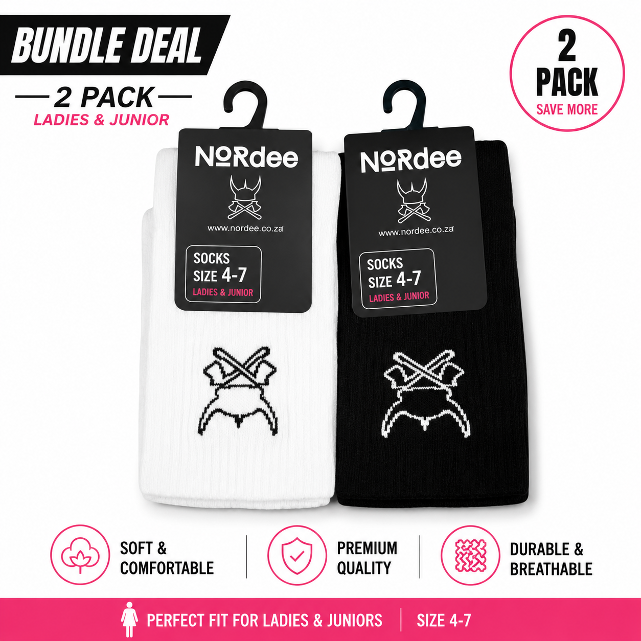 NORdee Ladies & Junior Bundle Deal – 2 Pair Performance Socks (Size 4–7)