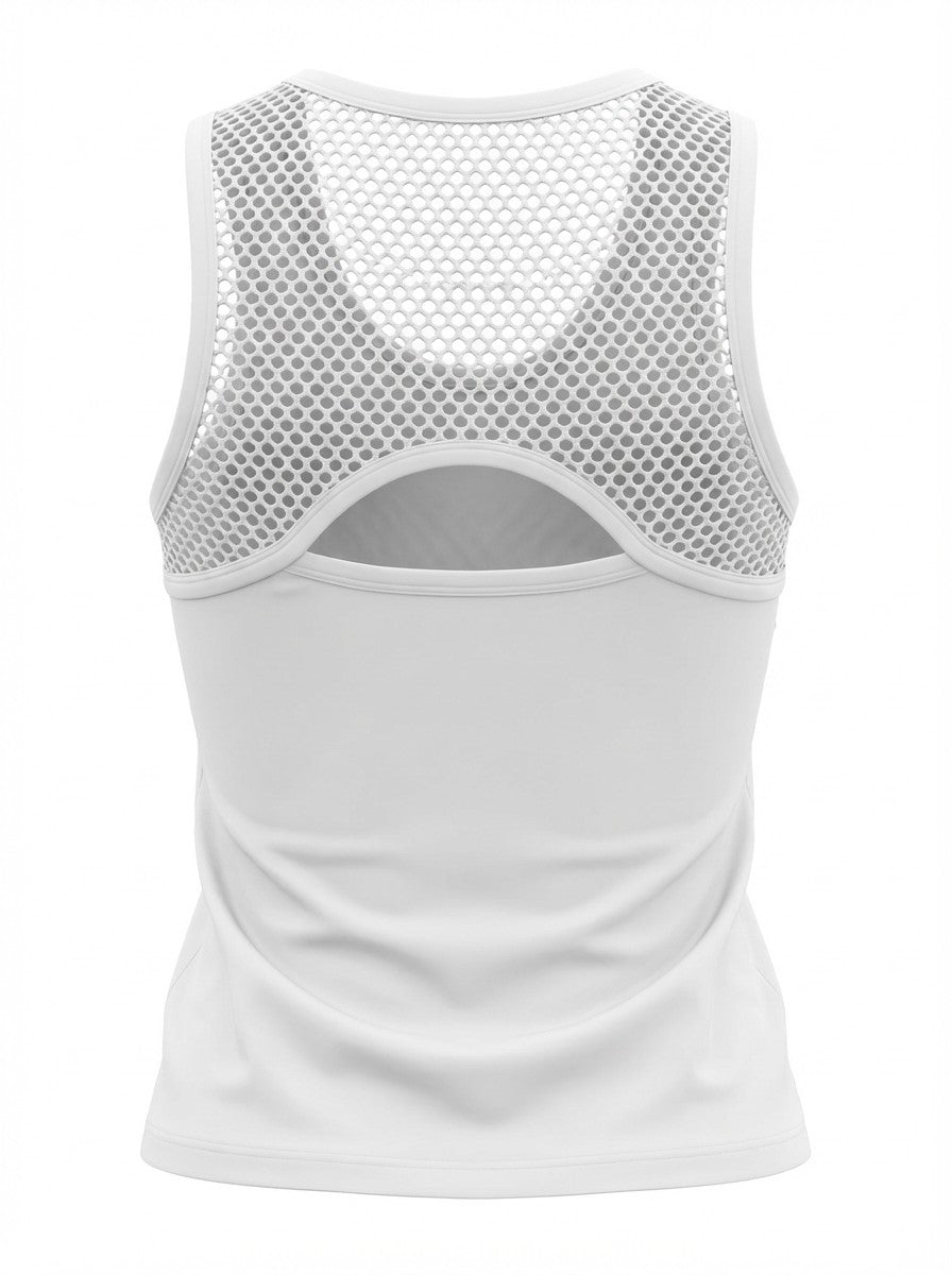 Anneli-White Performance Vest with Net Opening on back